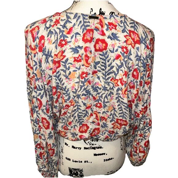 BILLABONG Surplice Safe Bet Blouse Floral Boho Cropped Womens Small Relax Fit - Picture 8 of 13